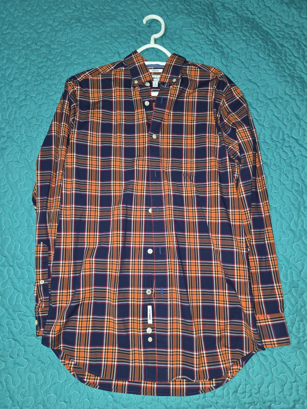 crown & ivy Navy and Orange Plaid Button-Down Shirt